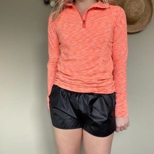 Athleta Orange Ruched Quarter Zip Long Sleeve Top Size Medium